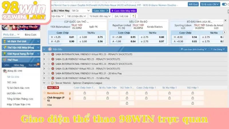 Giao diện thể thao 98WIN trực quan